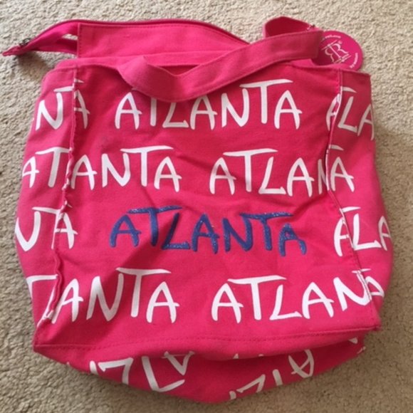 "Atlanta" Souvenir Mini Zip Travel Tote Bag Pink White Blue by Robin Ruth 9.5" - Picture 5 of 8